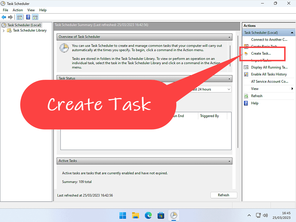 Create Task is indicated by a callout.