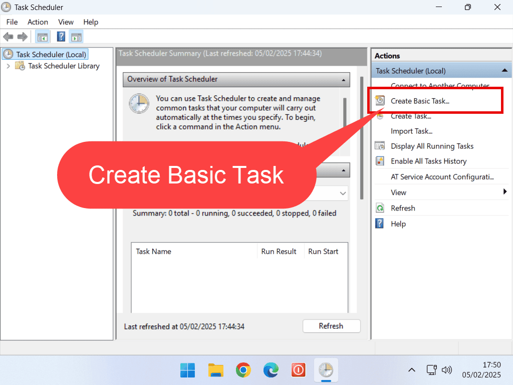 Creating shutdown task - Windows Task Scheduler