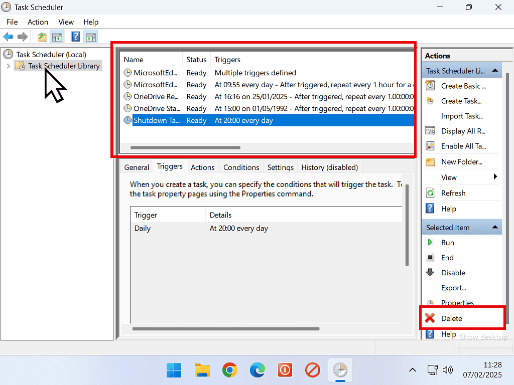 Edit the shutdown Task