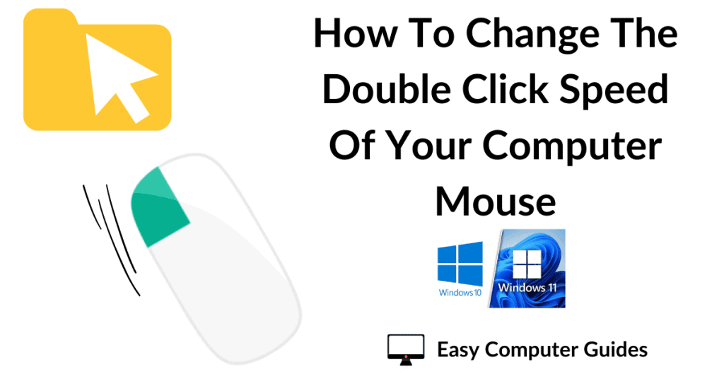 Computer mouse with the left hand button highlighted. Title text reads "How to change the double click speed of your computer mouse".