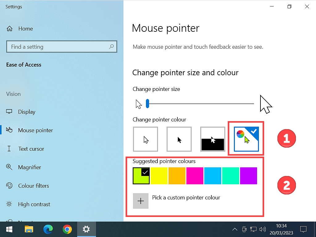 Custom colour option indicated in Windows 10.