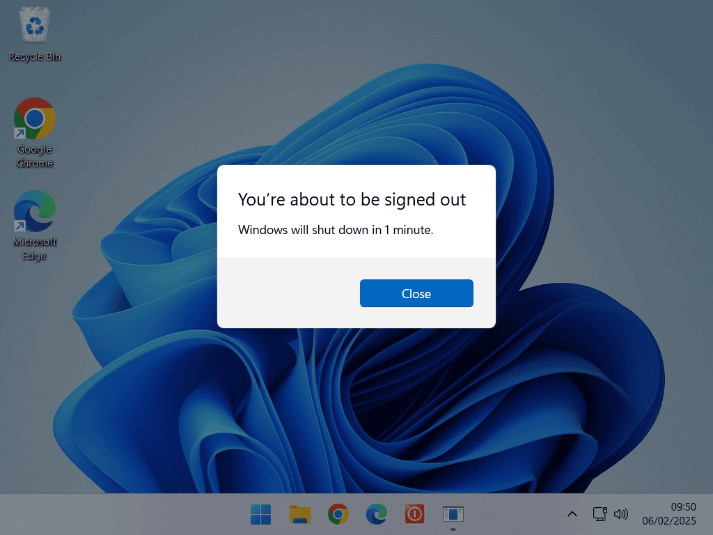 "You are about to be signed out" warning message displayer on Windows PC