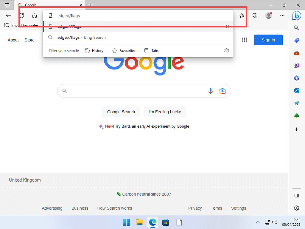 To stop video autoplay in Edge. "edge://flags" entered into address bar.