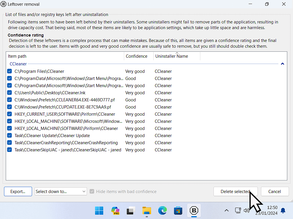 Artifacts leftover after removing a program that wouldn't uninstall.