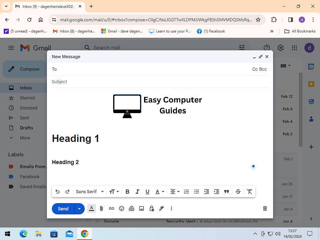 Example of an email template.