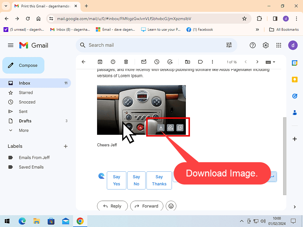 Downloading an image from an email.
