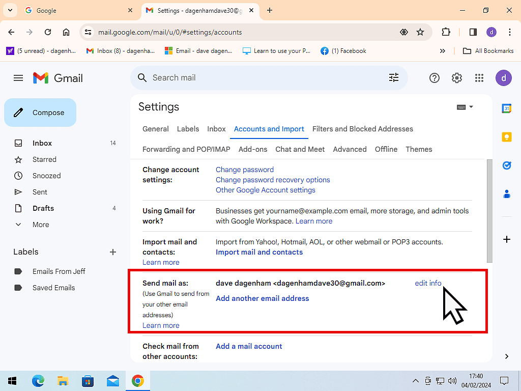 To change Gmail name, click the Edit Info link.