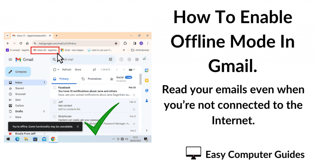 How to enable offline mode in Gmail.