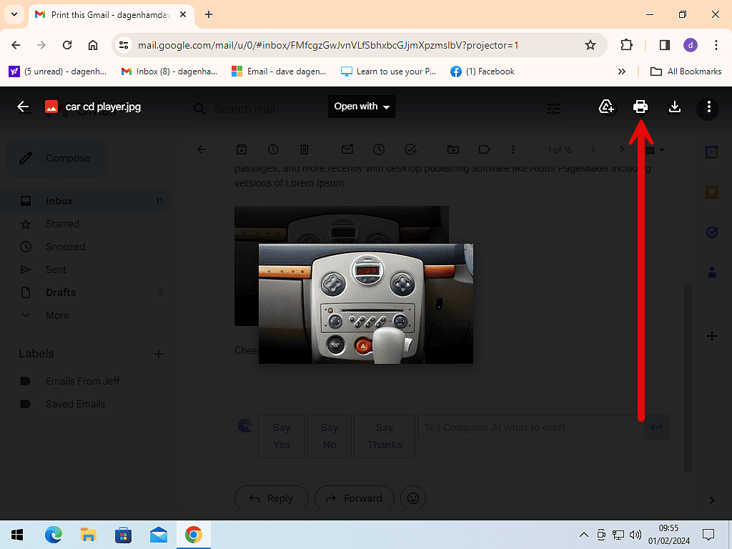 Printing an image from an email.
