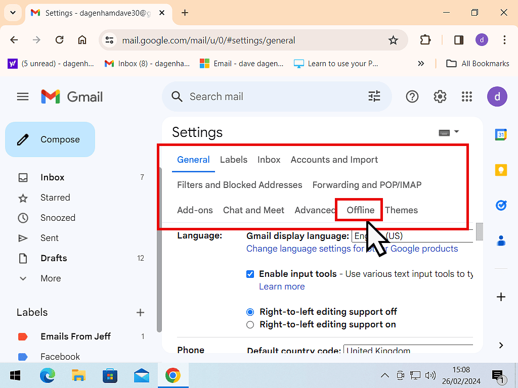 Gmail Offline setup.
