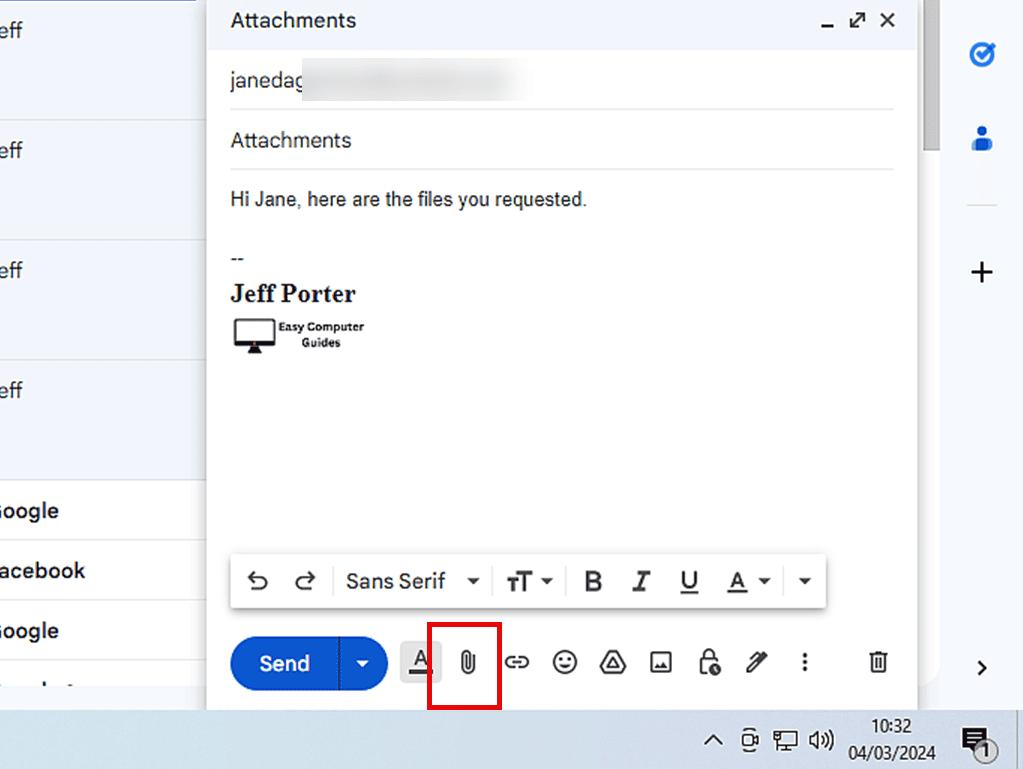 In Gmail the Attach Files button is marked.