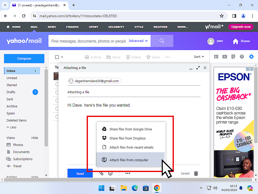 Attach files from computer highlighted.