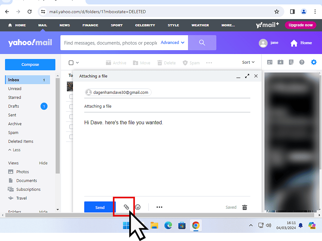 Add attachment icon in Yahoo Mail.