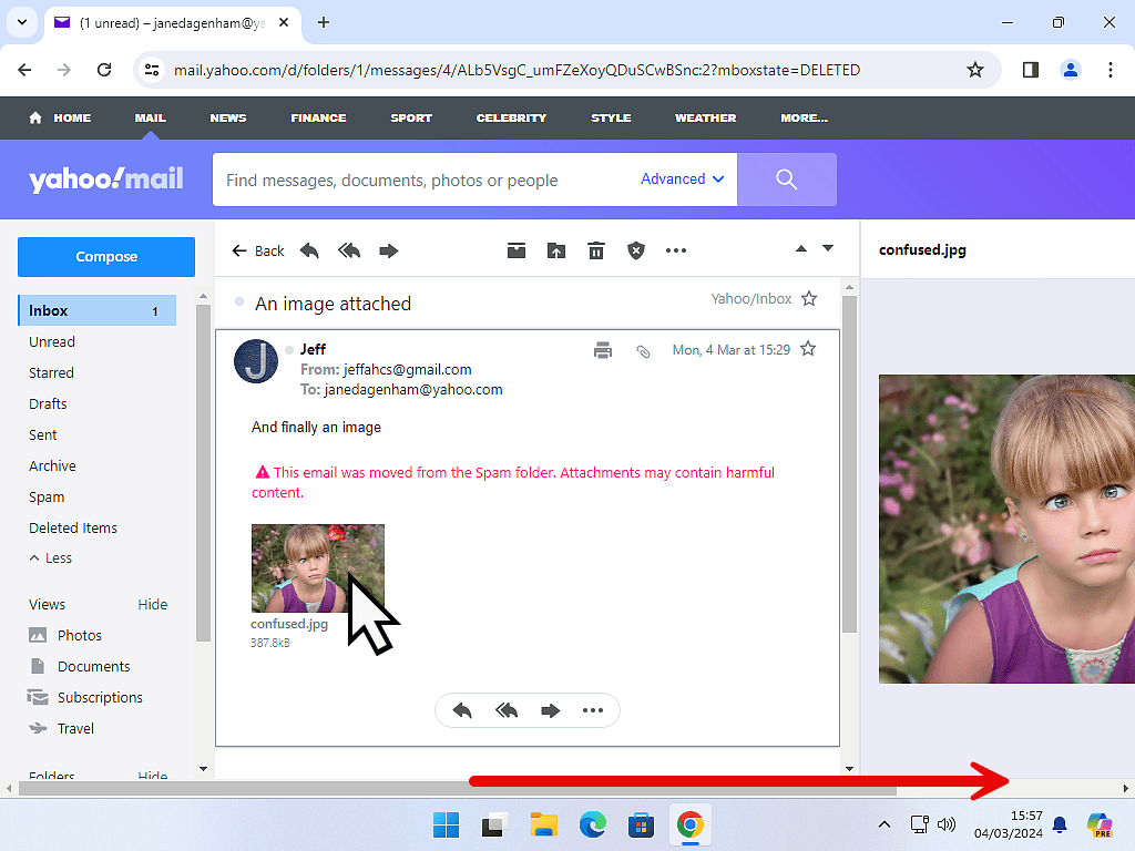 Previewing an email attachment.