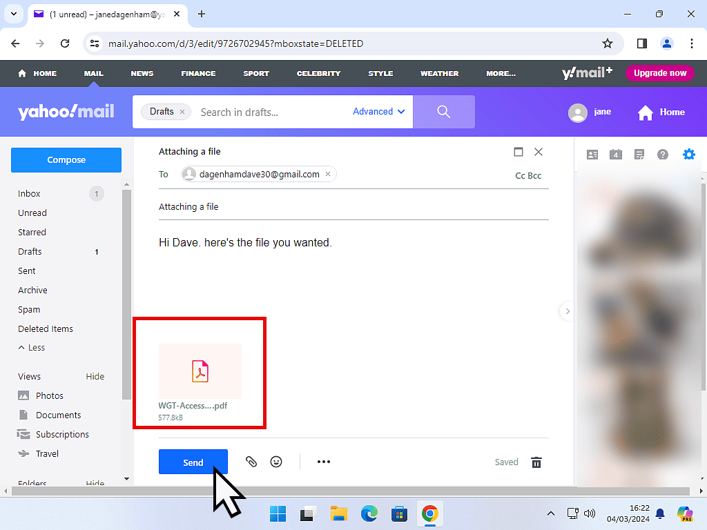 Attachment added to Yahoo email.