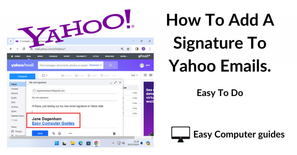 Adding a signature to Yahoo Mail emails.