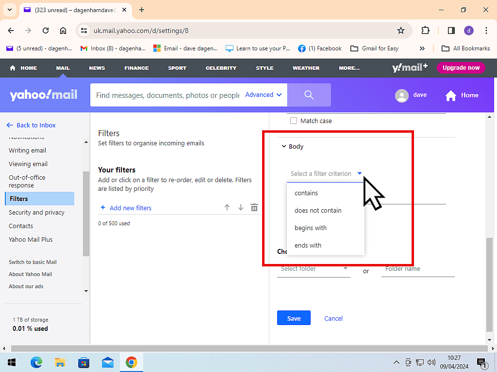 Types of spam filter available in yahoo Mail.