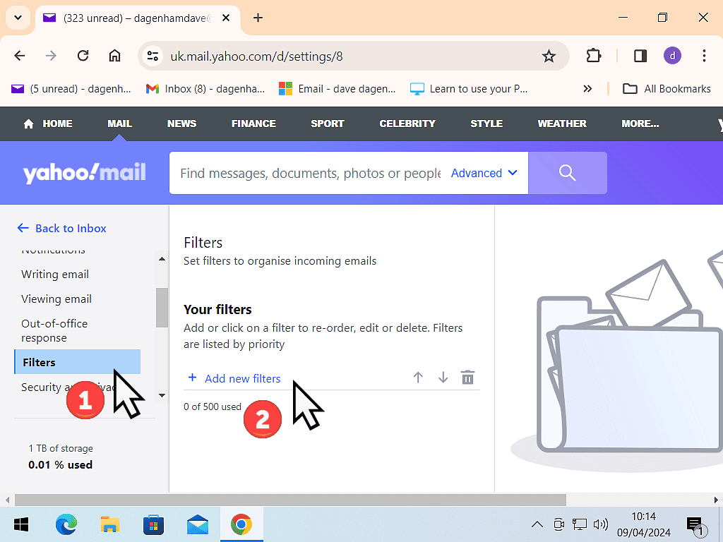Filters and Add New Filters options indicated in yahoo Mail.