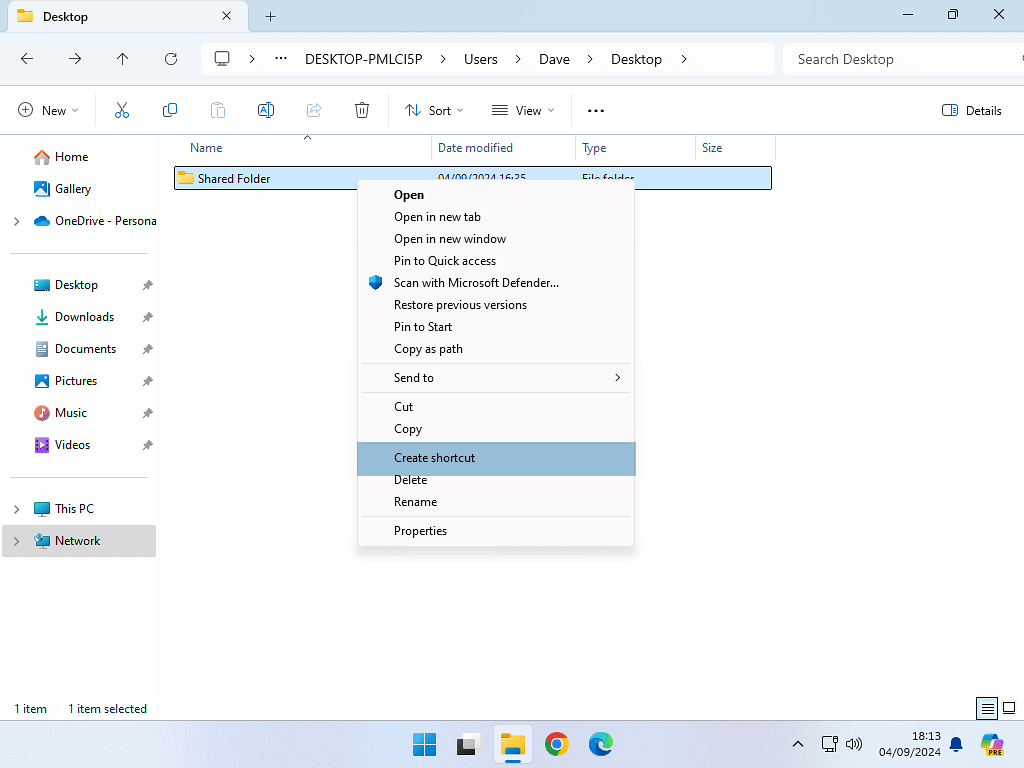 Creating a shortcut to a shared folder on local network