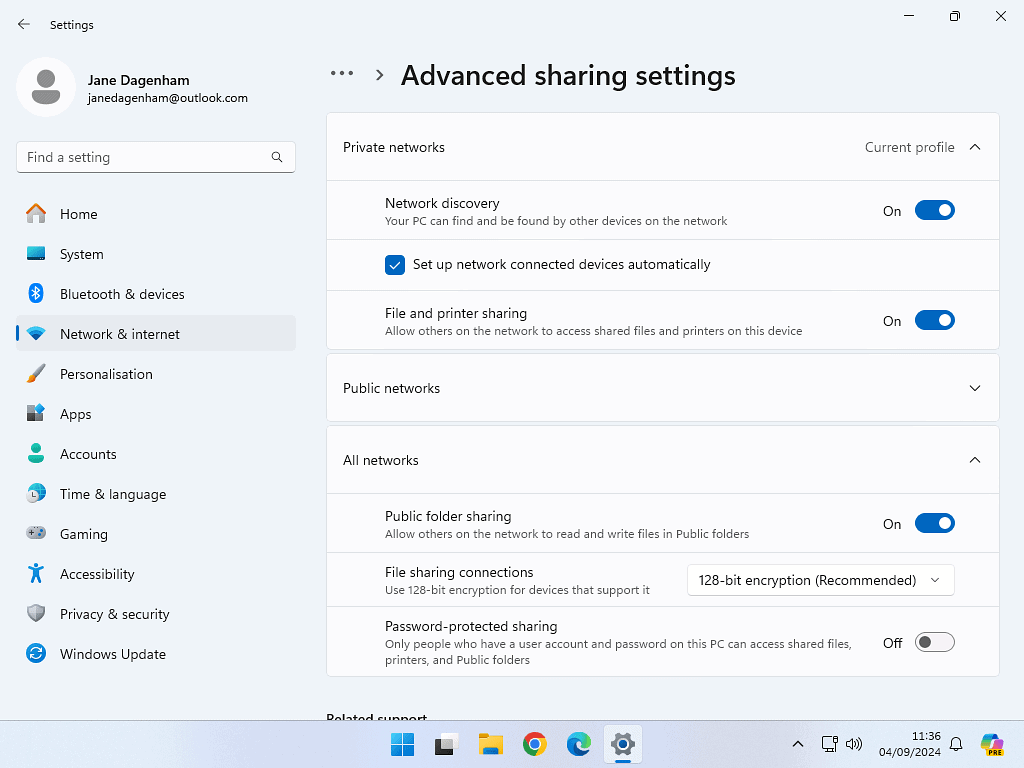Windows 11 Advanced Sharing settings
