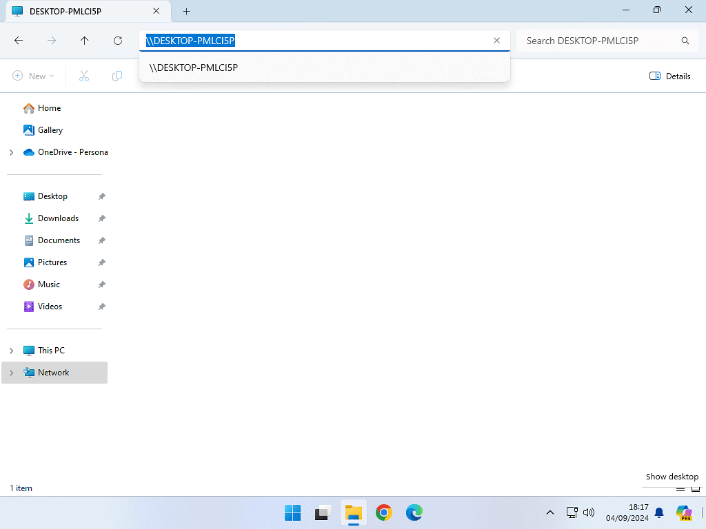 Computer name has been entered into address bar.
