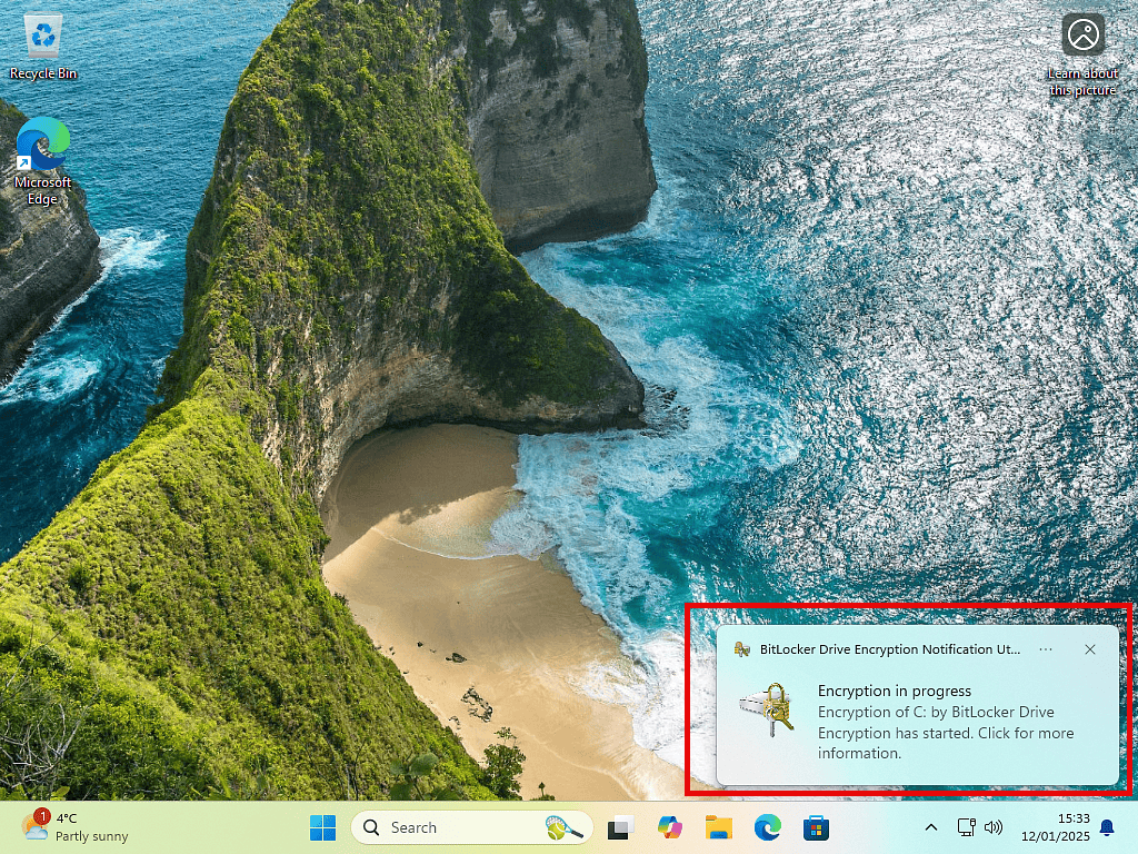 Encryption is in progress notification highlighted.