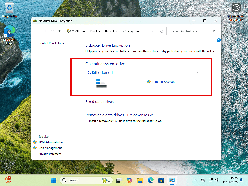 BitLocker Drive Encryption is turned off.