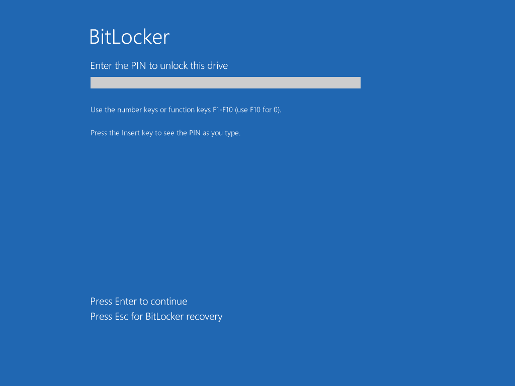 BitLocker requiring a PIN to unlock drive