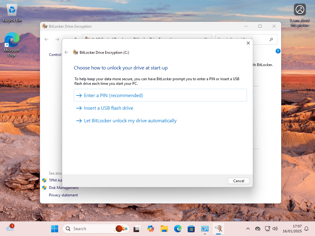 BitLocker unlock drive options