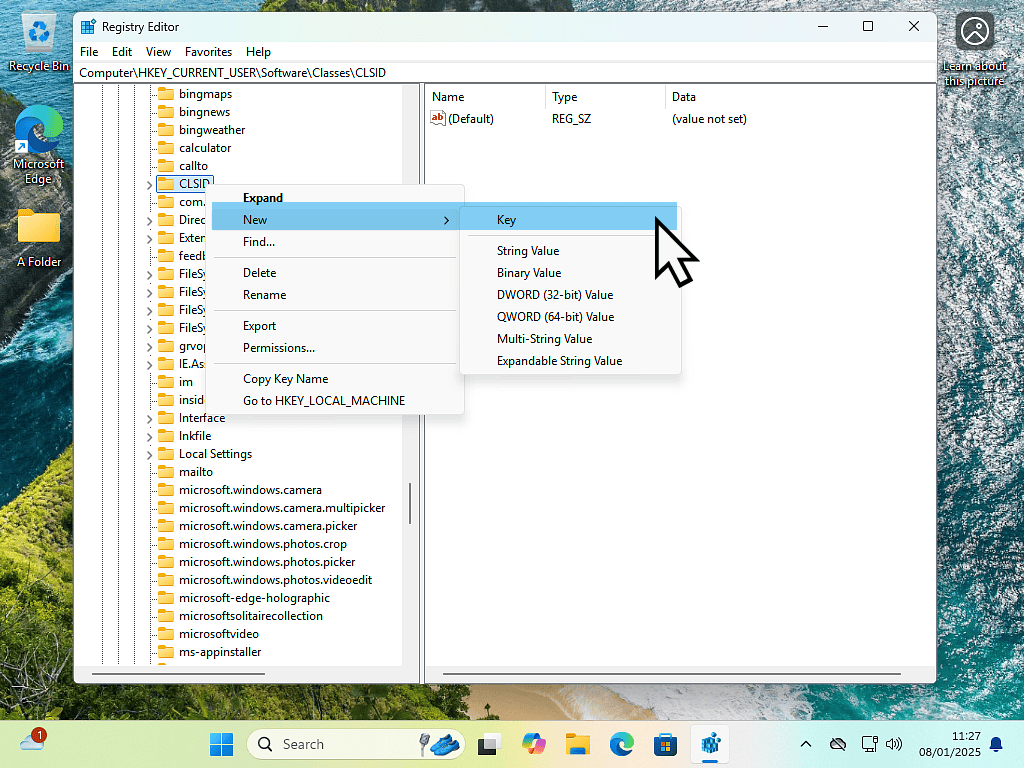 Creating anew registry key.