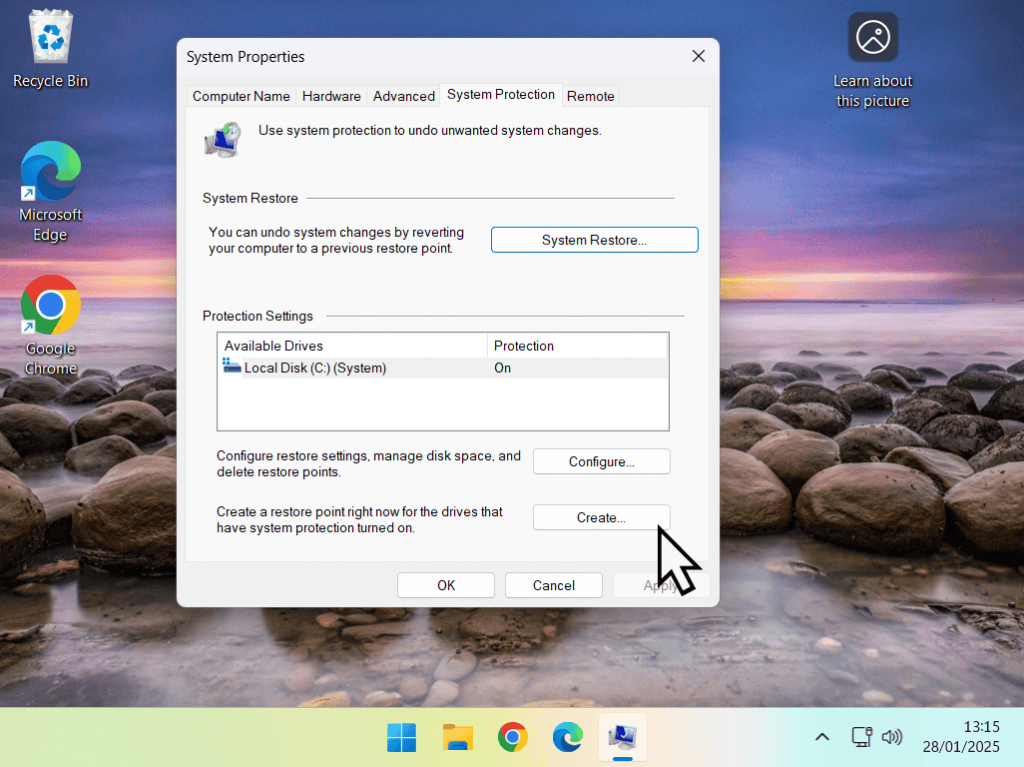 Creating a restore point
