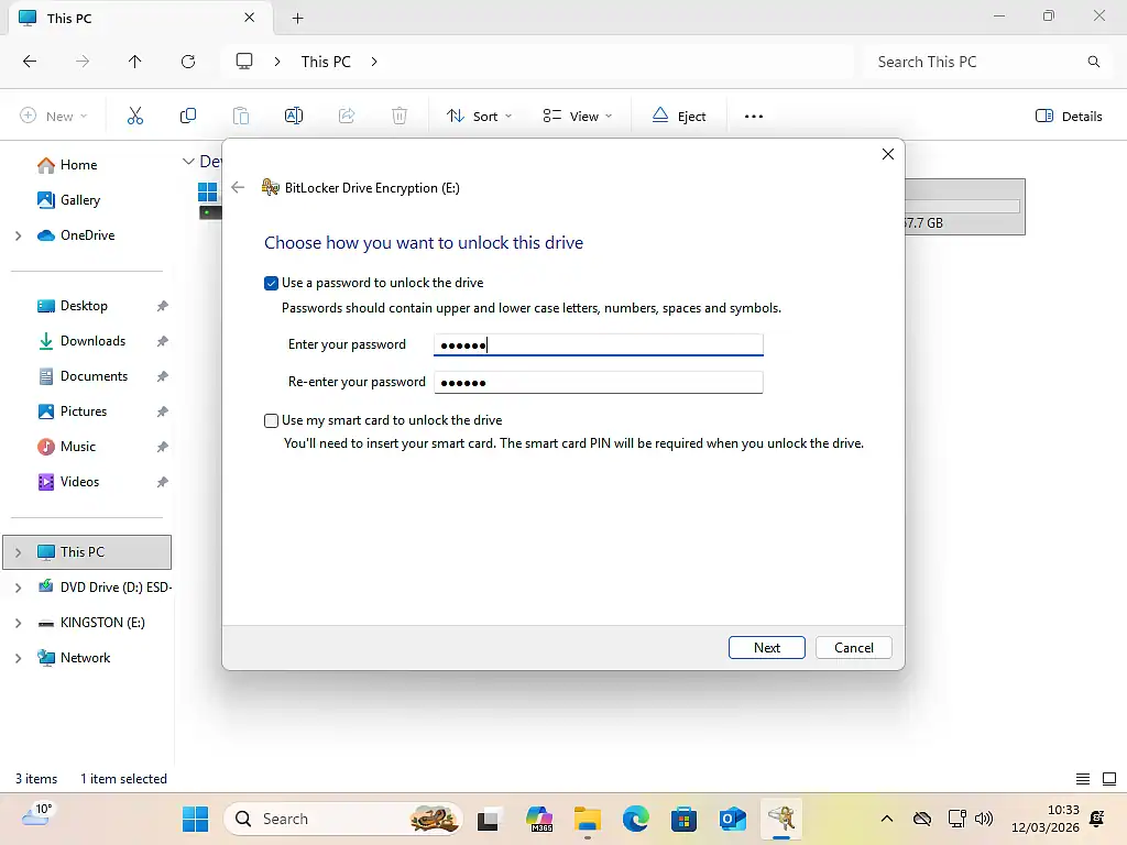 Password protecting a flash drive.