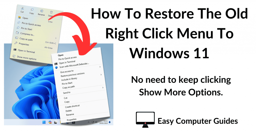 How to restore the old right click context menu in Windows 1