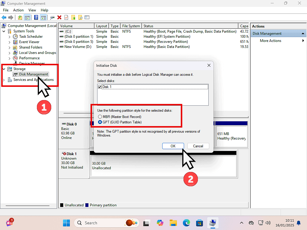 You have to initialise the disk before it will appear in File Explorer.