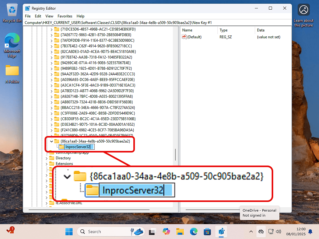 Naming the new subkey to InprocServer32