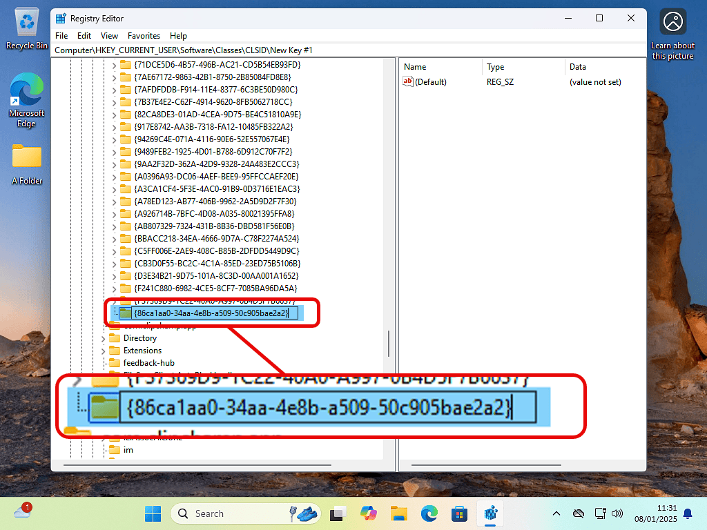Renaming the new reg key to {86ca1aa0-34aa-4e8b-a509-50c905bae2a2}