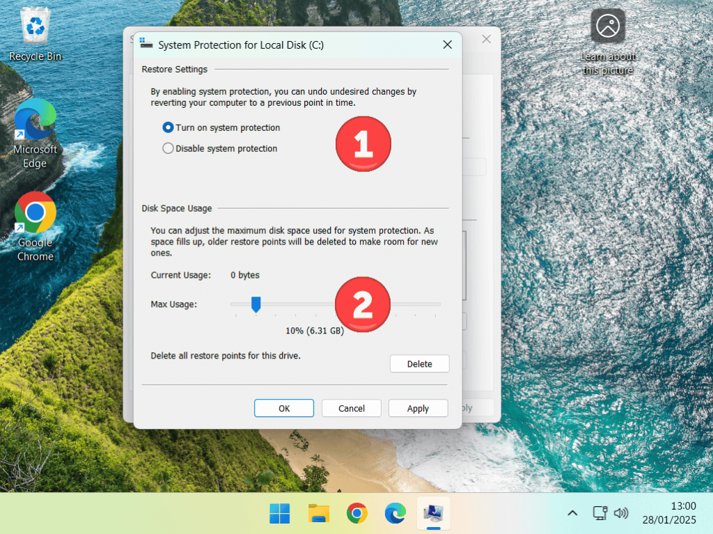 Disk Space Usage is set to 10%