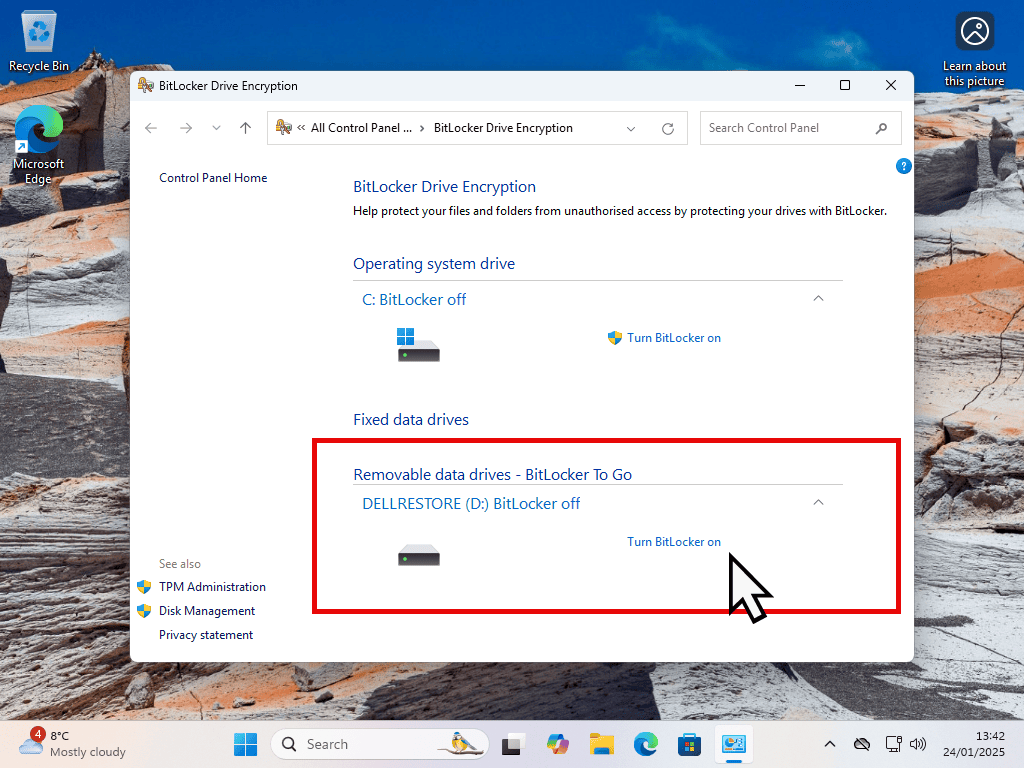 Encrypting an external drive with BitLocker To Go.