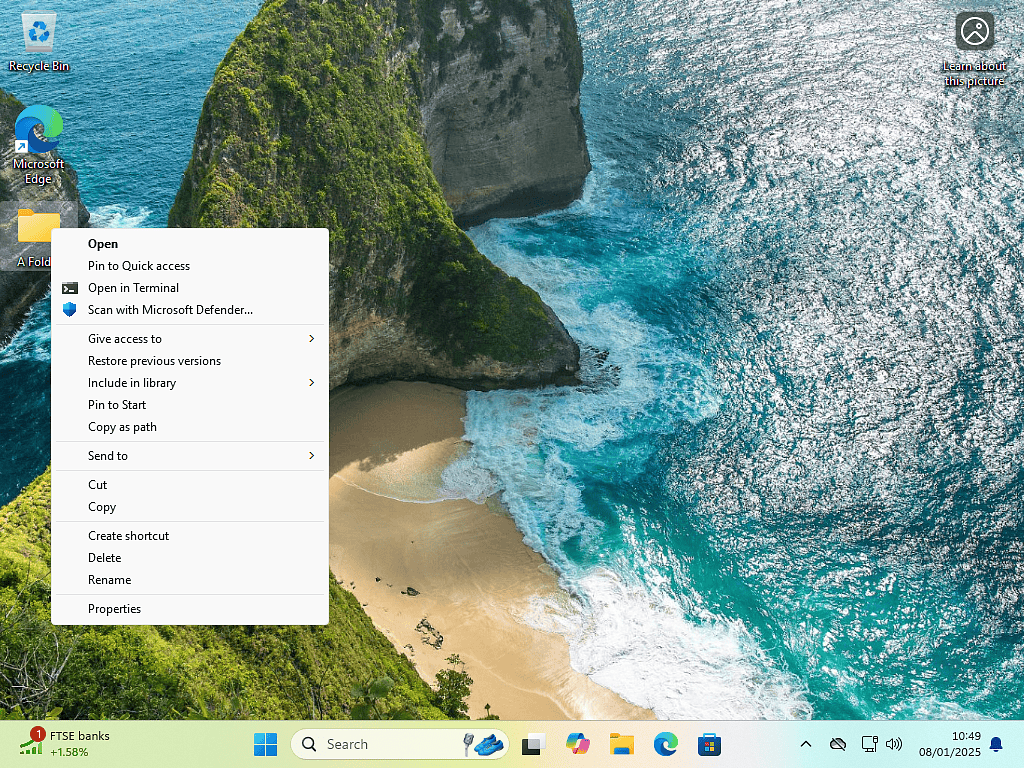 Windows 11 context menu open. 