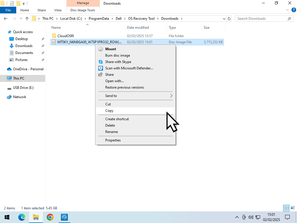 Copy and paste single ISO file.