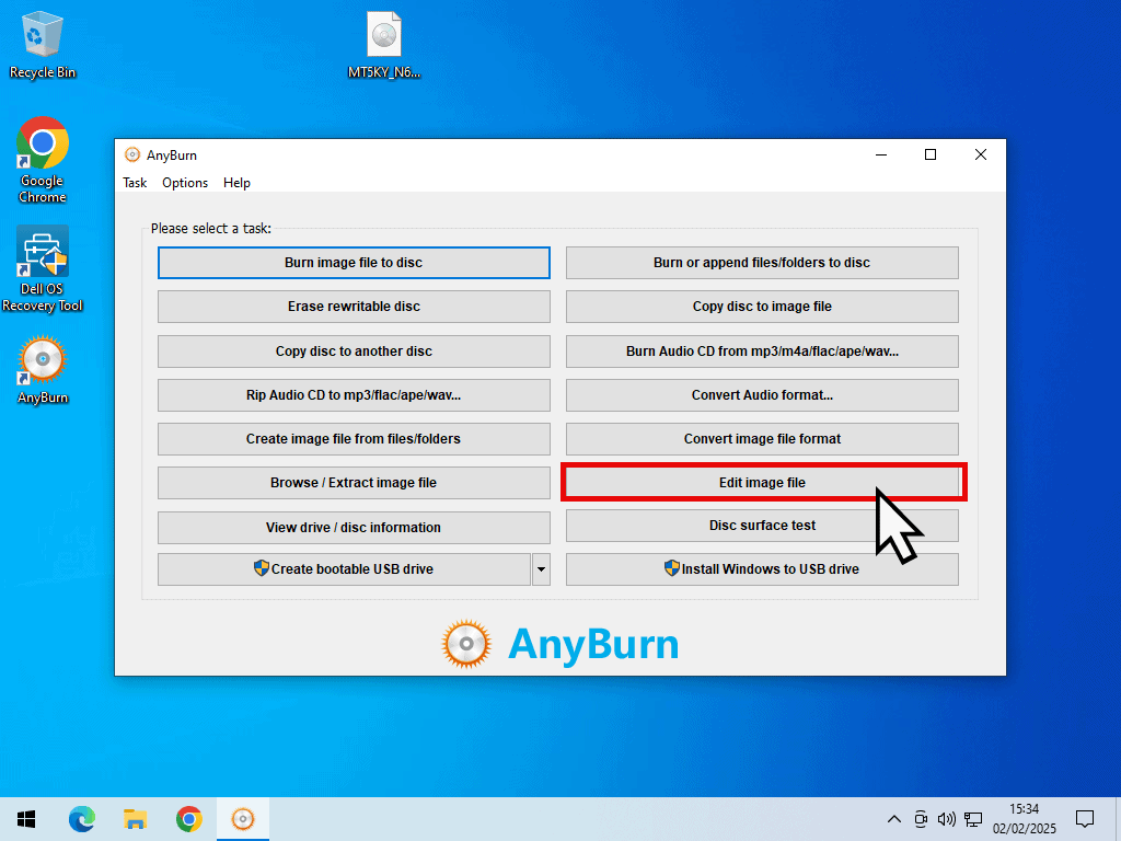 Using AnyBurn to edit Windows 7 ISO image file.