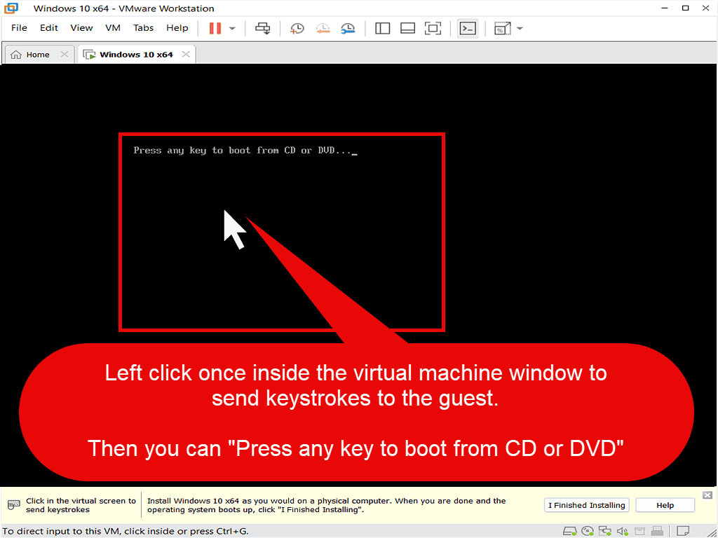 "Press any key to boot from Cd or DVD message.