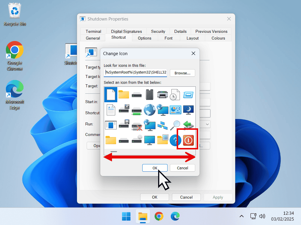 A new icon is selected.