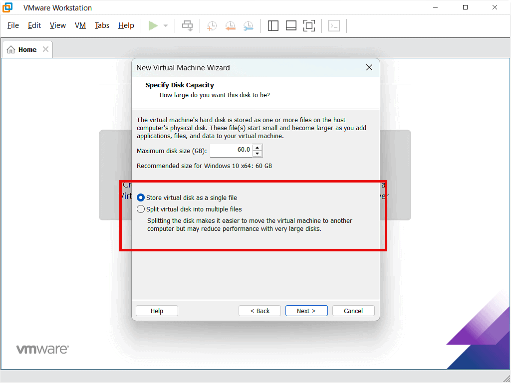Store Windows 10 VM as a single file.