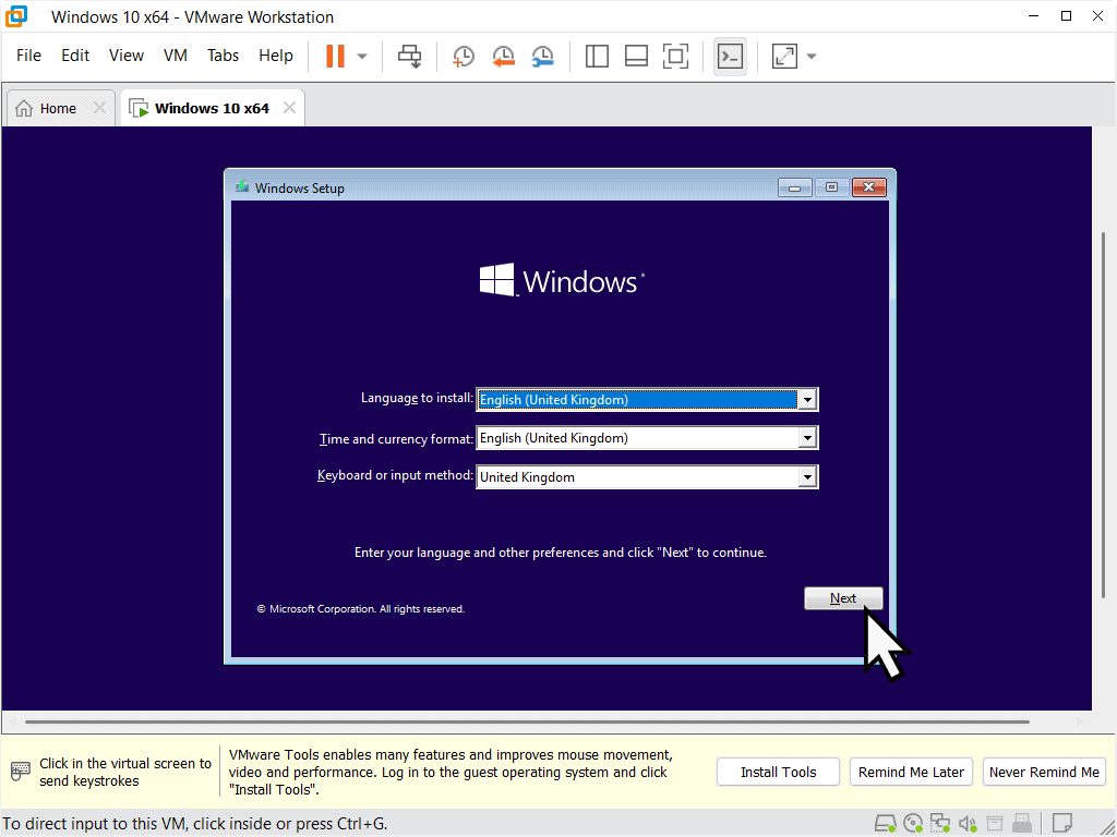 Windows 10 setup - virtual machine