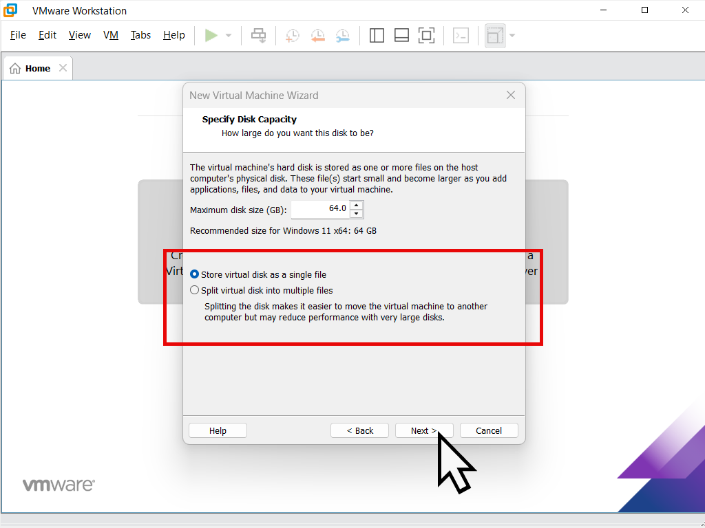Setting virtual machine disk capacity
