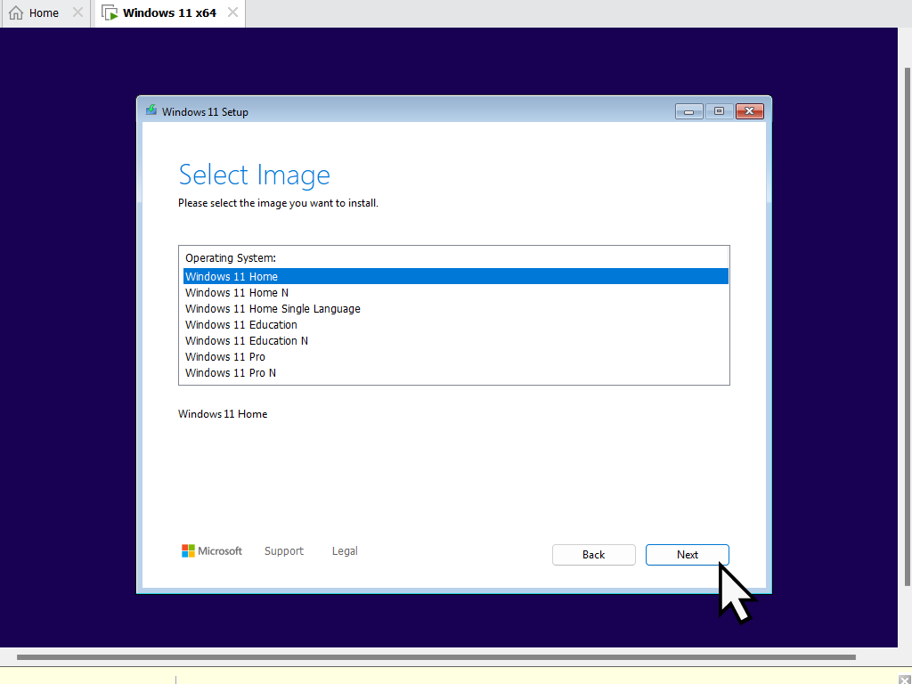 Home edition is selected