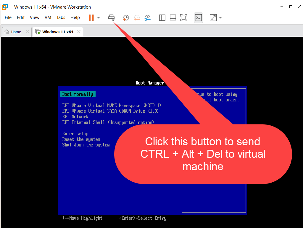 Sending CTRL Alt Del to VM - Workstation Pro