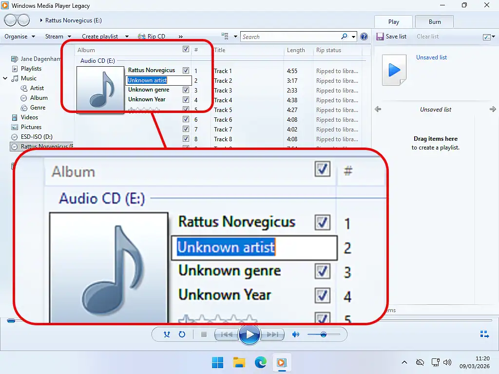Adding missing album information (such as artist and track titles) in Windows Media Player Legacy