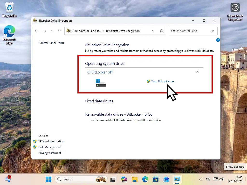 Enable BitLocker in Windows 11